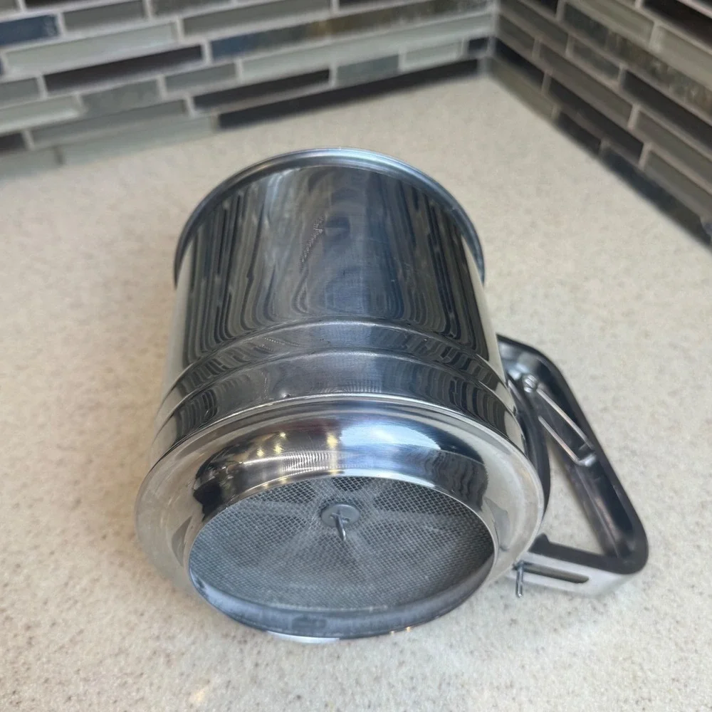 Vintage Stainless Steel Flour Sifter Manual Squeeze Handle Kitchen Baking Tool